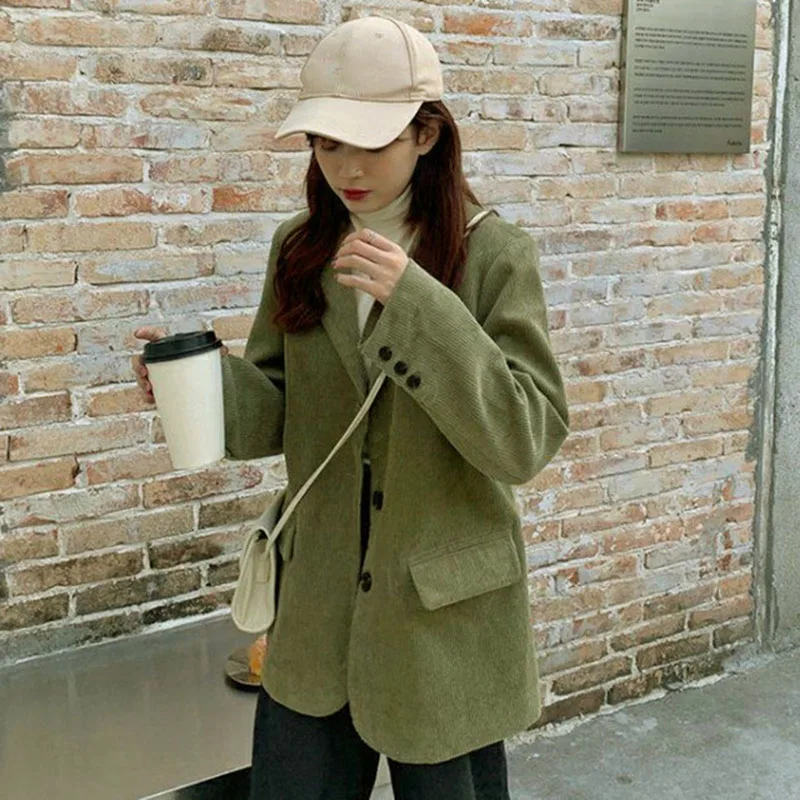 Lucyever Женская винтажная Вельветовая куртка 2022 осень зима Повседневный свободный