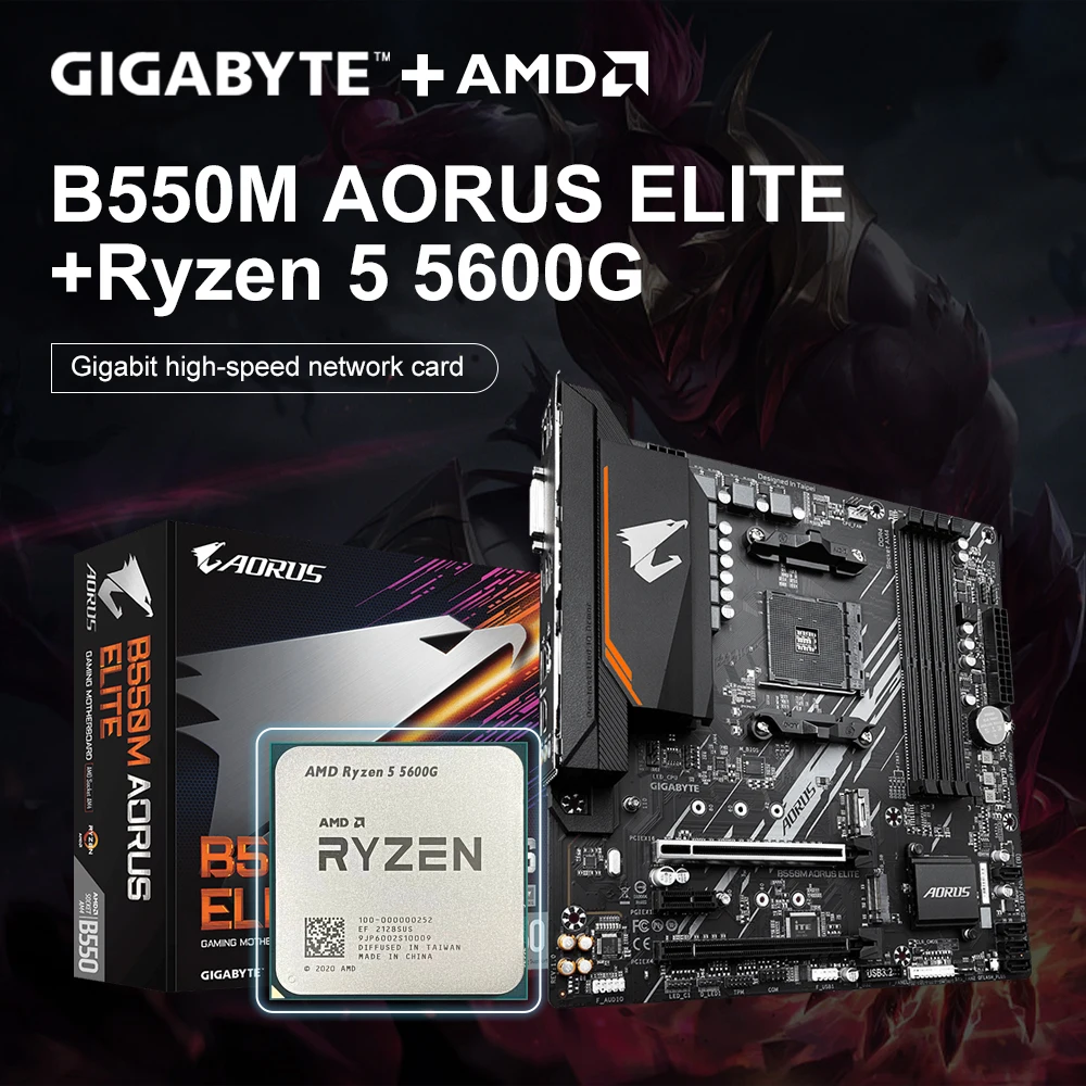 

GIGABYTE New B550M AORUS ELITE Motherboard+AMD New Ryzen 5 5600G R5 5600G CPU AMD Processor DDR4 128GB placa mae M-ATX Gaming