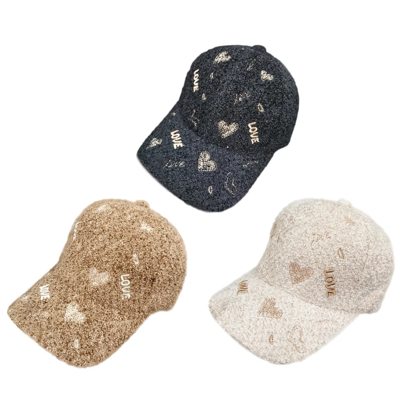 

Letters LOVE Peaked Cap Lamb Wool Unisex Baseball Cap Windproof for Cold Weather