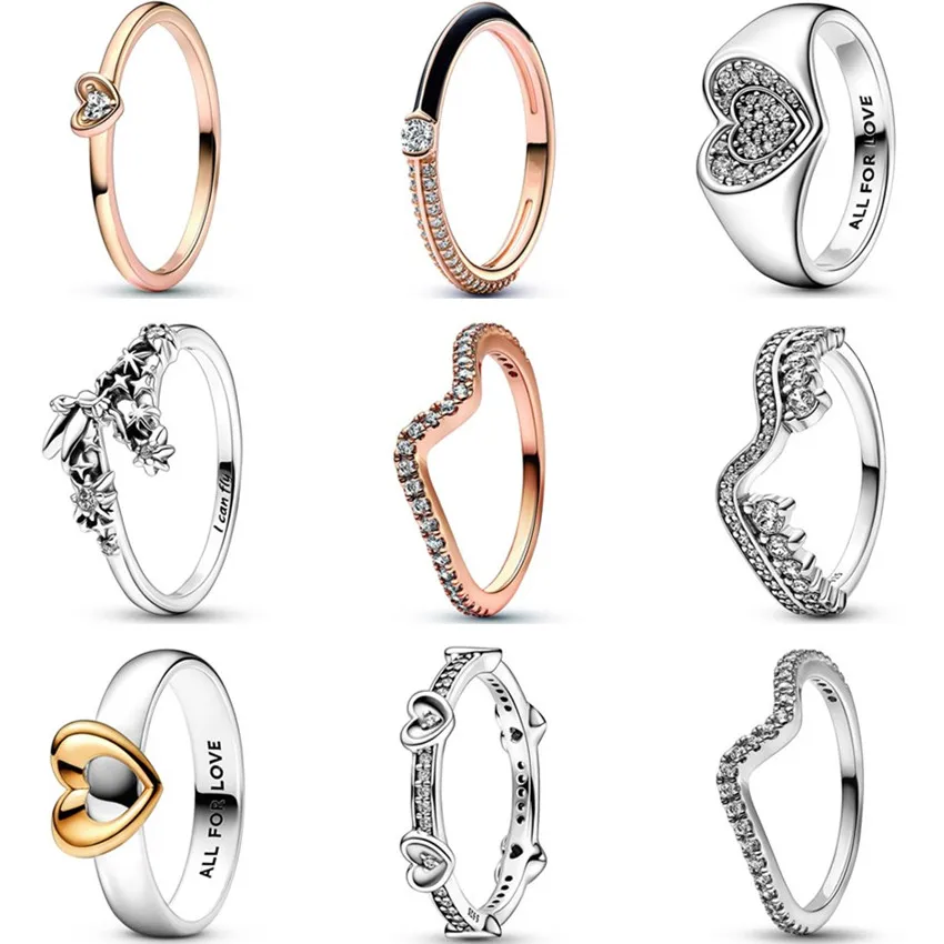 

Оригинальное блестящее двухцветное скользящее кольцо в форме сердца с волнистыми вставками и черным двойным кольцом для серебра 925 пробы, свадебные модные ювелирные украшения