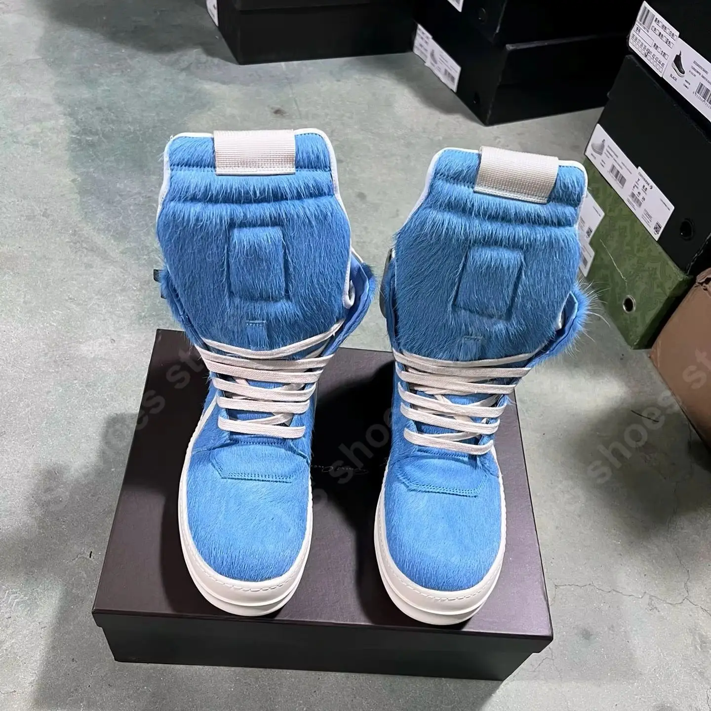 Ricks Классический дизайн Мужская обувь Owens Женские высокие кроссовки из конского