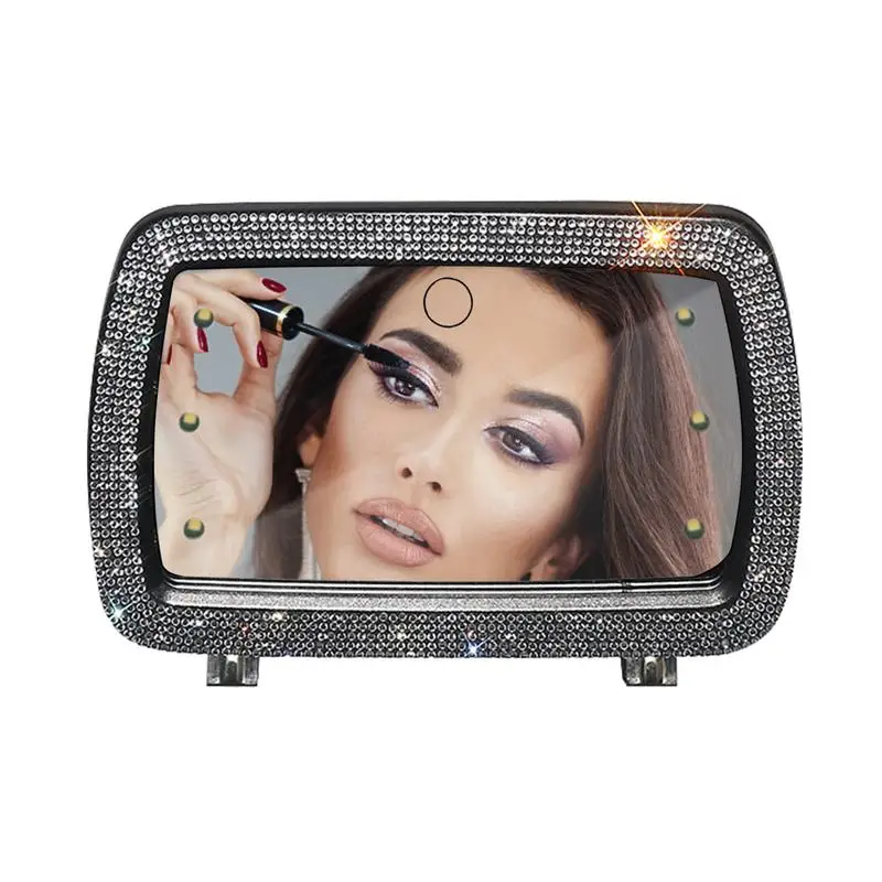

Rhinestones Car Visor Vanity Mirror LED Car Makeup Mirror With 6 Lights Universal Car Cosmetic Mirror With Built-in Battery Car