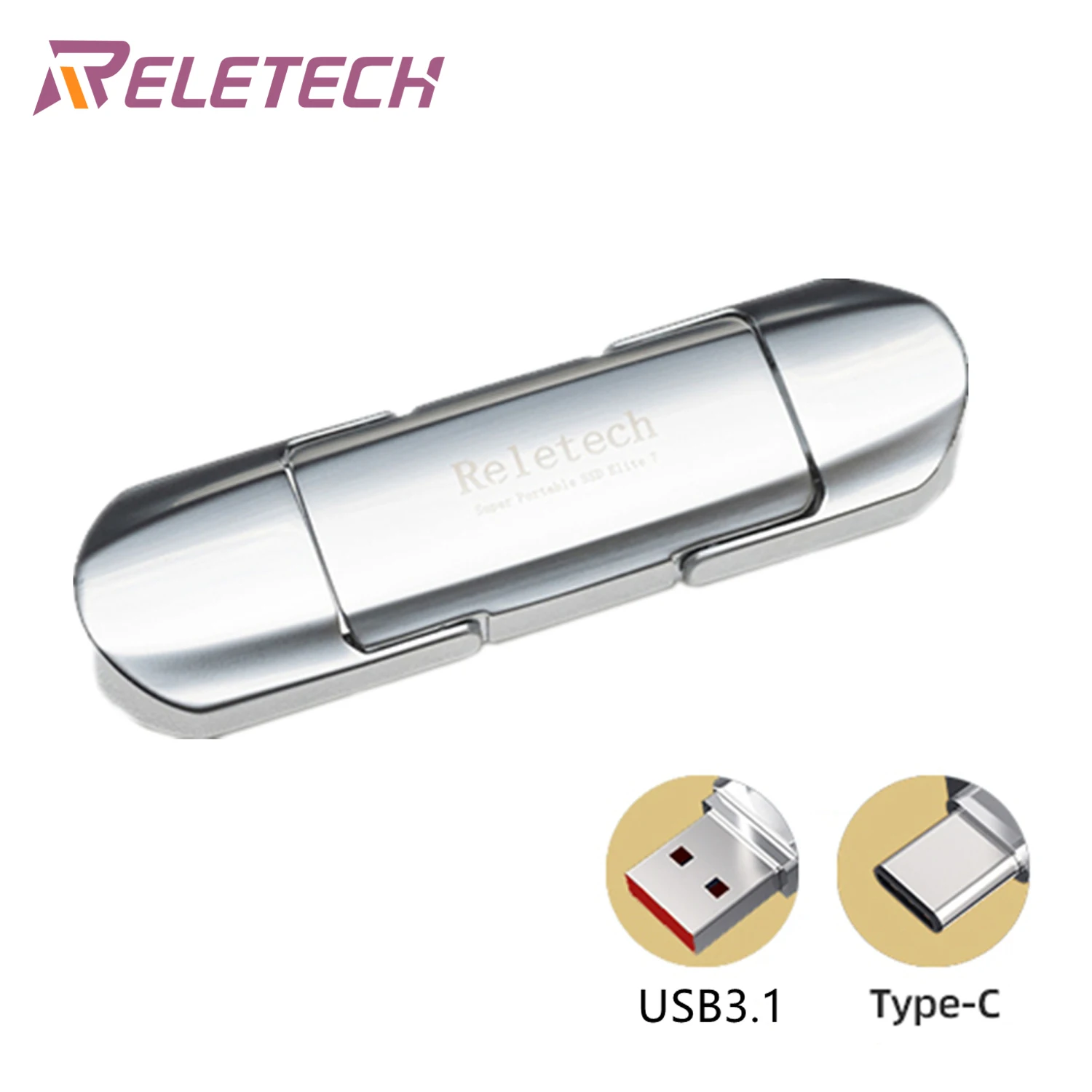 Портативный твердотельный накопитель Reletech Elite7, высокая чтение до 520MBs USB3 Type-C, совместимый с PS4 Xbox, для ноутбука