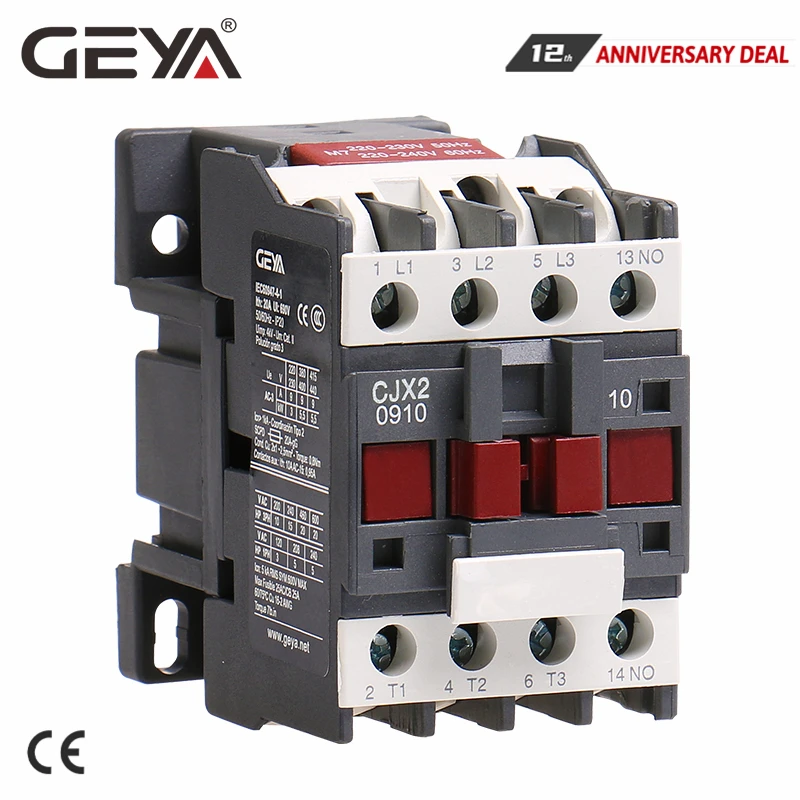 

GEYA CJX2-0910 1210 1810 Din Rail Magnetic Contactor 220V or 380VAC Contactor 3Pole 9A 12A 18A 1NO LC1D-09 Contactor