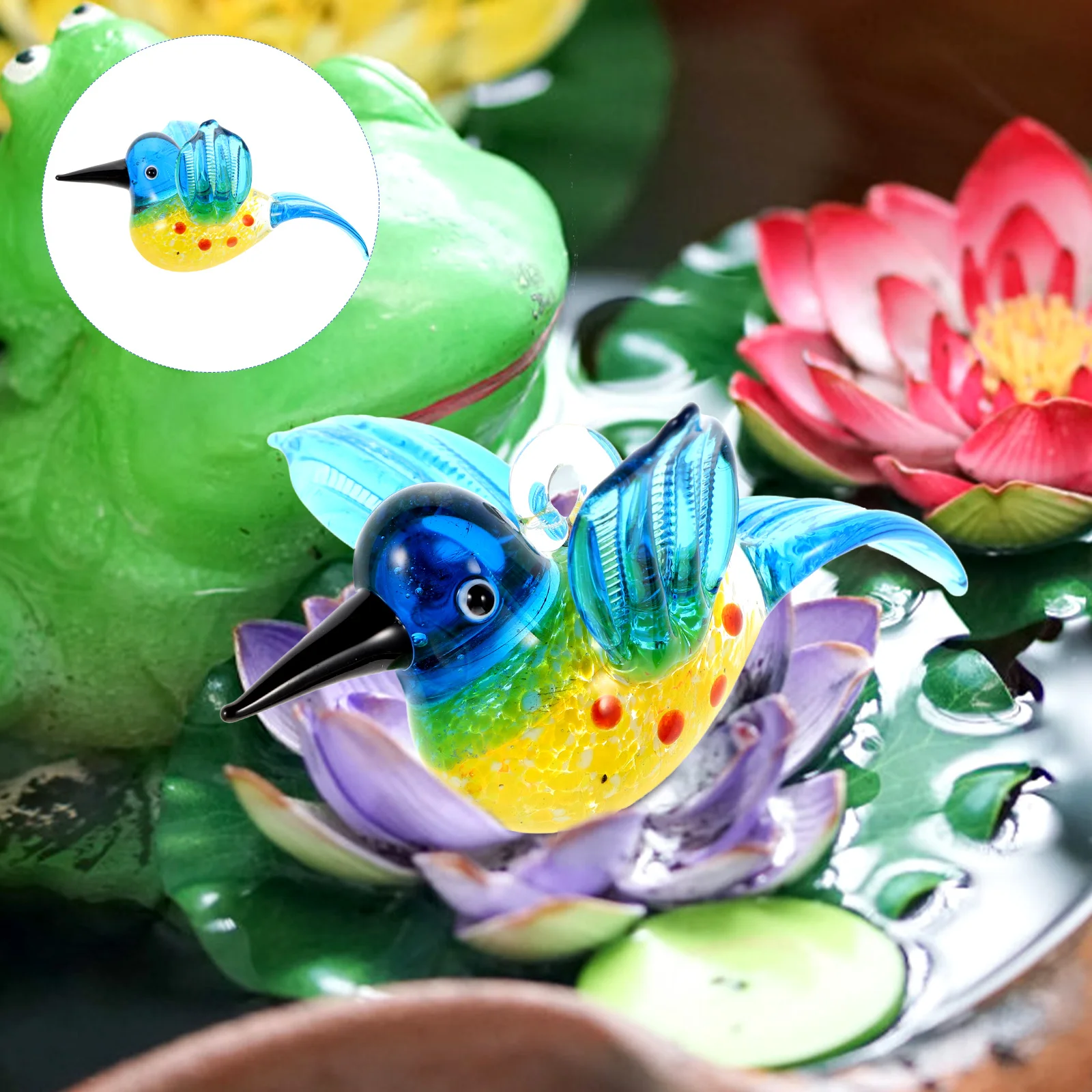 

Bird Figurine Crystal Animal Decor Statue Blown Paperweight Hummingbird Sculpture Ornament Hand Miniature Home Prop Figure