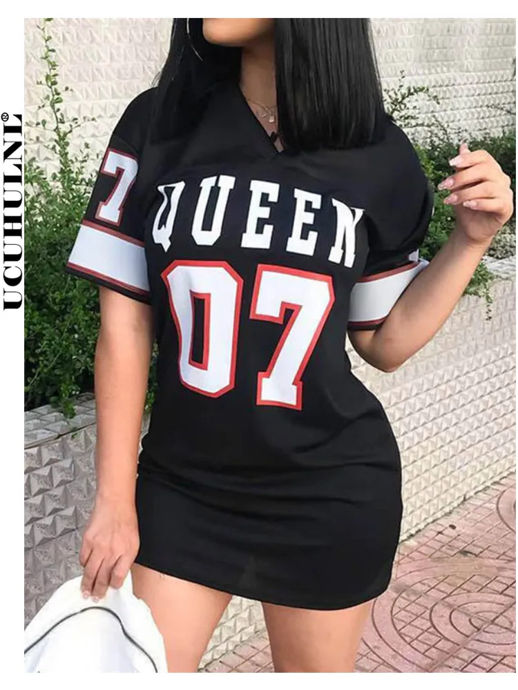 

Streetwear Short Dress For Women Korea Summer Mini Dress Casual Loose Cotton Sexy V-neck Letters T Shirt Bodycon Dress Vestidos