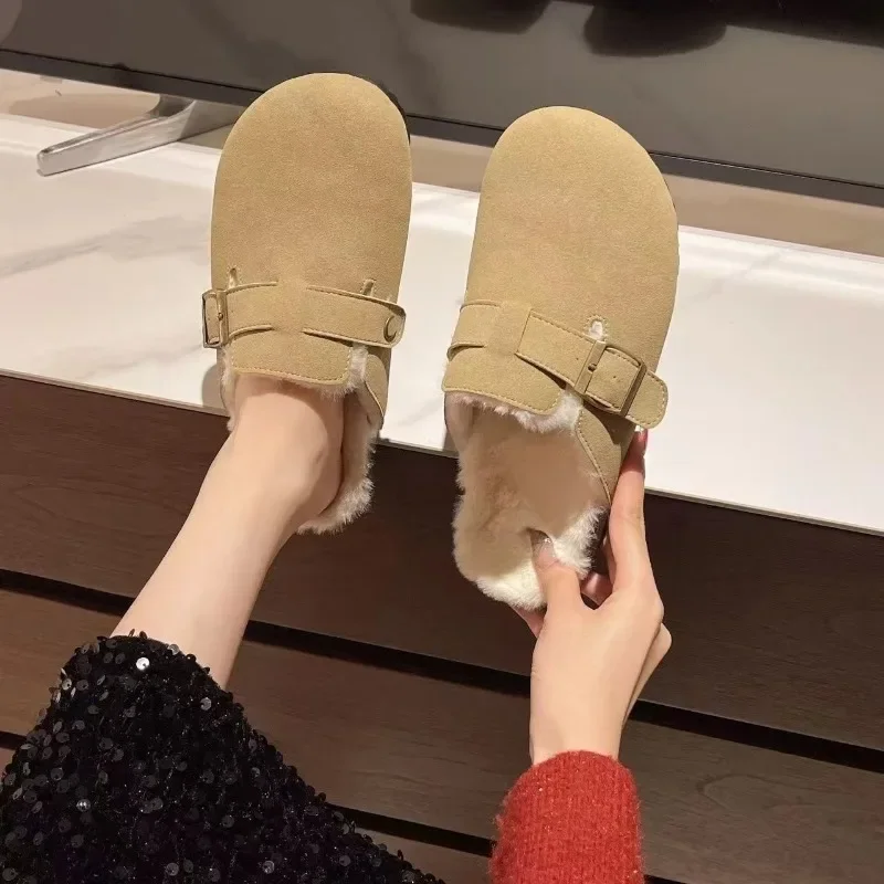 2024 Hot Sale Shoes for Women Closed Toe Women's Slippers Casual Warm Buckle Round Flat with Ladies