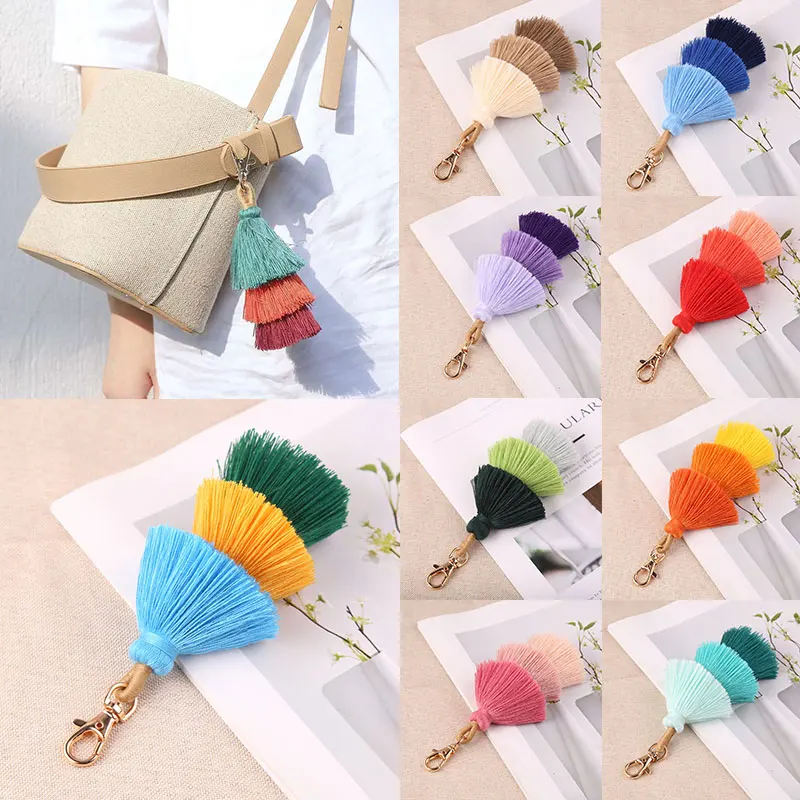 

Multicolor Tassel Keychains Handmade Layered Simple Key Ring Women Girls Handbag Charm Key Holder Boho Pompom Jewelry Gift