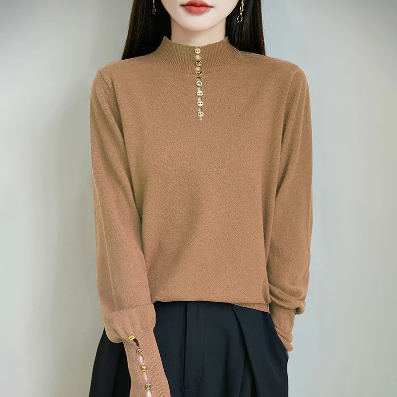 Женский вязаный свитер с полувысоким воротником на осень-зиму новый стиль можно