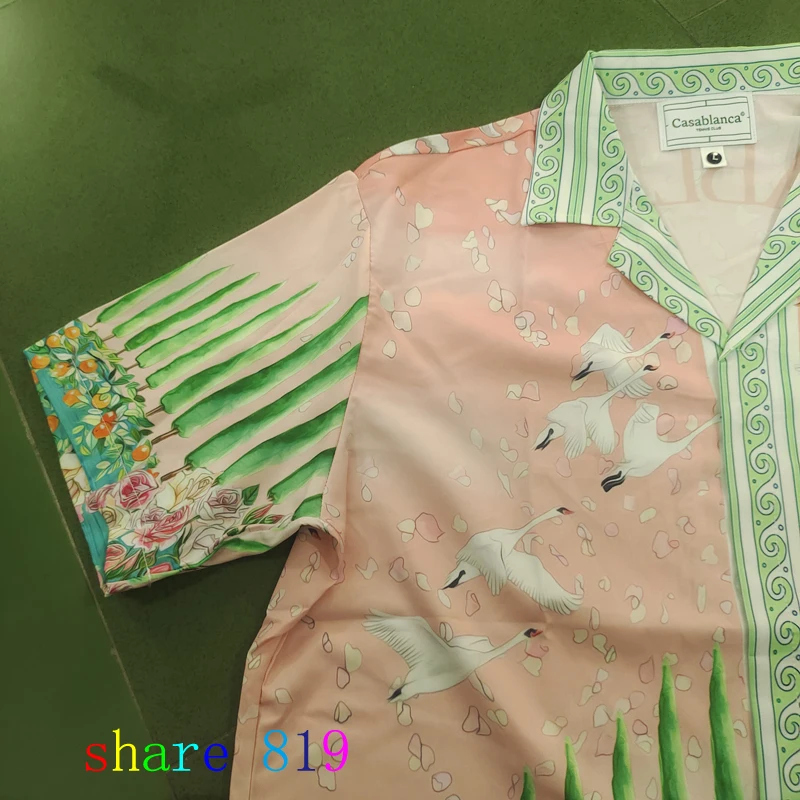 Spotted Dog Fly Bird Print CASABLANCA Short Set Men Women Hip Hop Hawaiian Beach Short Sleeve Shirt Shortpant Suit