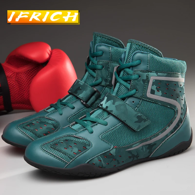 Боксерские ботинки для мужчин и женщин синие зеленые борьбы противоскользящие