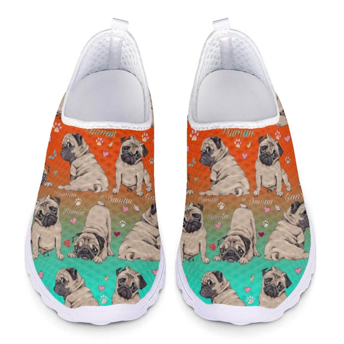 

Nopersonality Pug Pattern Sneakers Spring New Mesh Breathable Shoes Starling Running Fitness Shoes Popular One Pedal Cozy