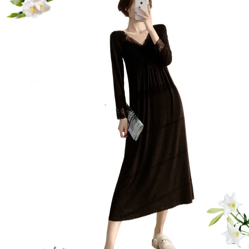 Ночная сорочка Женская атласная с V-образным вырезом и длинным рукавом |