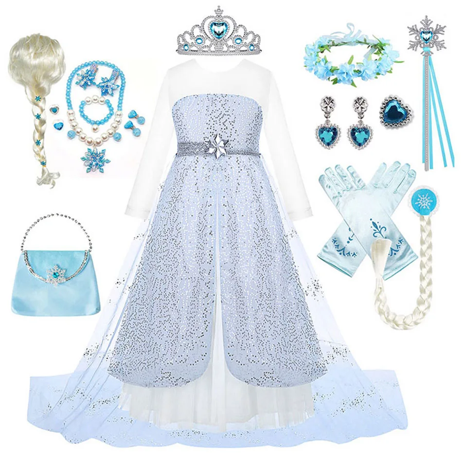 

Костюм принцессы, макси-платье для девочек, Эльза, блестки, замороженные, для косплея, Детские Рождественские вечерние платья, детские плать...