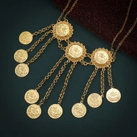 turkish totem coin necklace water wave chain gold plated women necklace arabic wedding jewelry ethnic chains necklaces