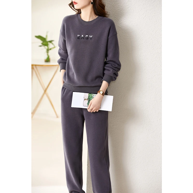 Vimly Fleece Two Piece Pant Sets Sport Tracksuit 2022 Fashion Casual O Neck Long Sleeve Sweatershirts Sweatsuits for Women V7303