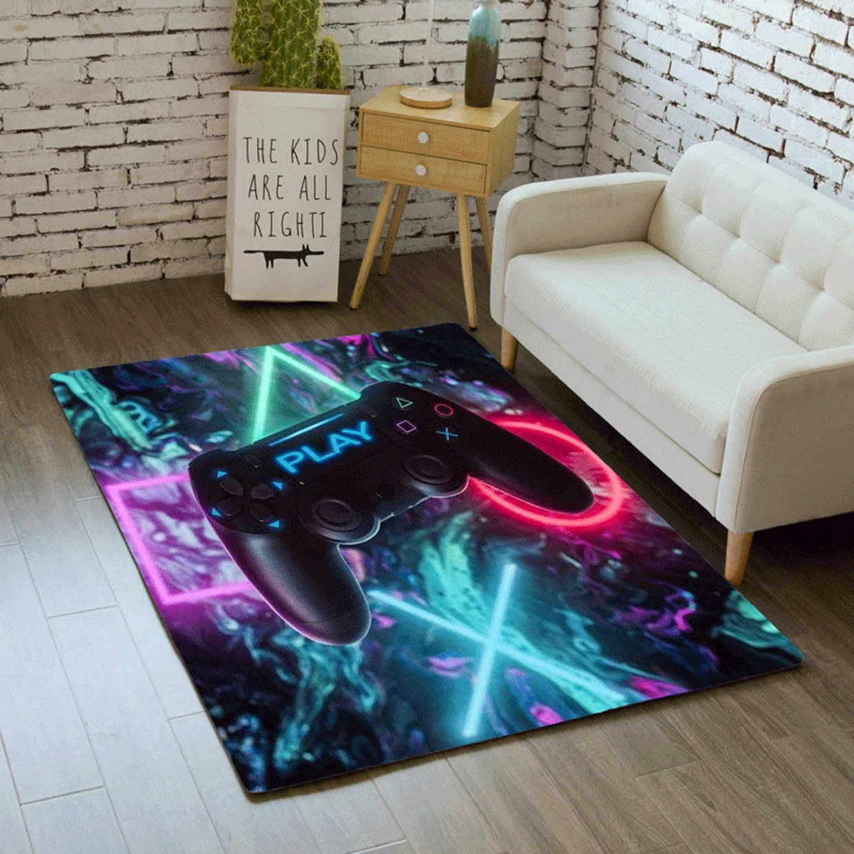 Home Area Gamer Rugs with Game Controller Design Non Slip Floor Mats for Kids Throw Carpet for Decor Living Bed Playrooms