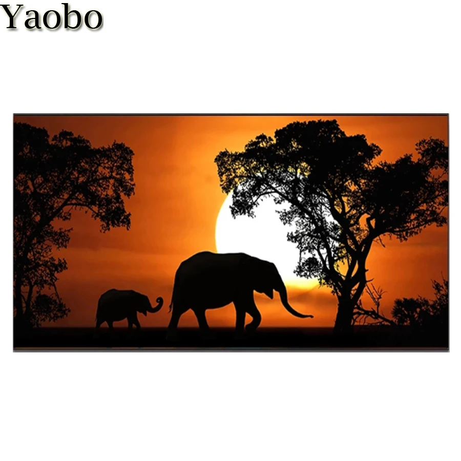 

DIY 5D Diamond Painting Kit Animal Wild Elephant Full Square&Round embroidery Sunset Scene in Africa mosaic Cross stitch