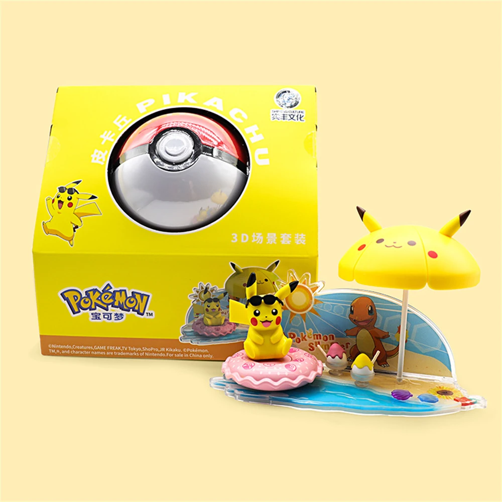 

Genuine Pokemon 3D DIY Scenes Pikachu Action Figure Model Toys Poke Ball Anime Figure Desktop Ornaments Kawaii Children's Gift