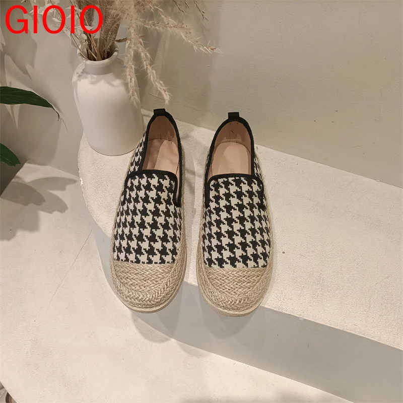 

GIOIO Brand Thick-soled Houndstooth Pattern Espadrille Women 2022 New Casual All-match Ladies Flat Single Shoes Slip-on Loafers