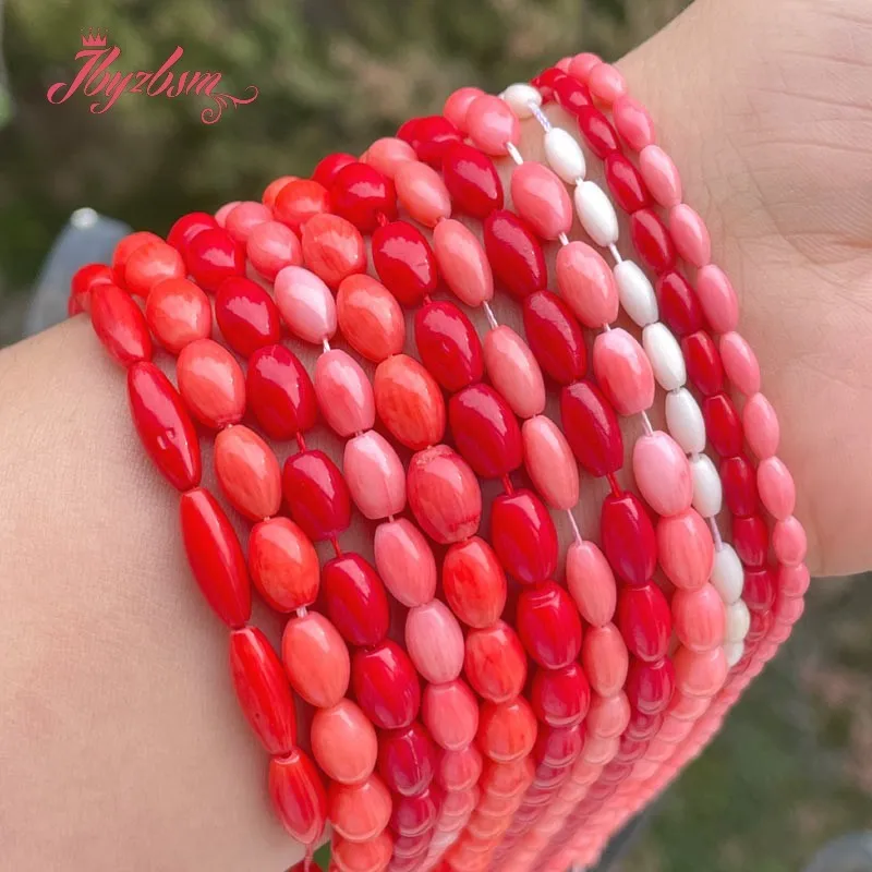 

Olivary Rice White Pink Red Coral Stone Spacer Beads for DIY Necklace Bracelet Earring Ring Charms Jewelry Making Strand 15"