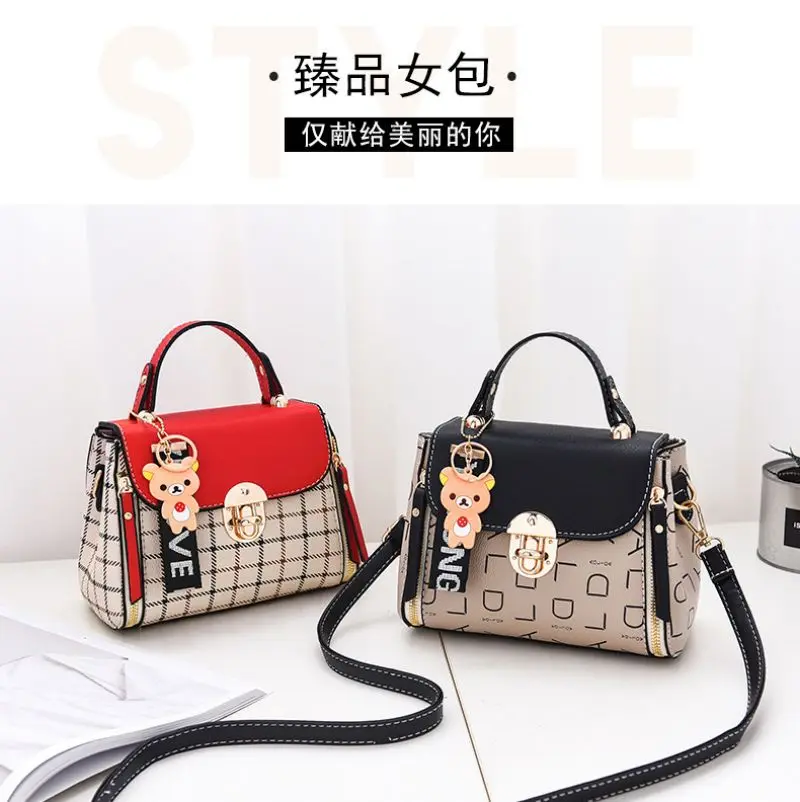 Korean New Fashion Women School Cute Litter Bear PU Leather Waterproof Handbag Simple Women's Shoulder Bag