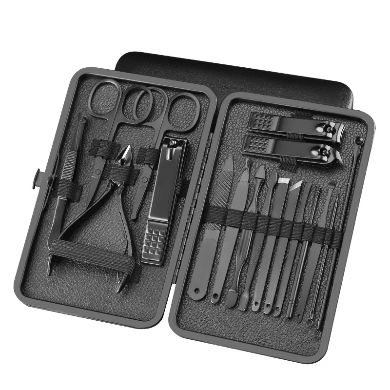

18 Tools Stainless Steel Manicure set Full Black Color Professional nail clipper Kit of Pedicure Paronychia Nippers Cutters