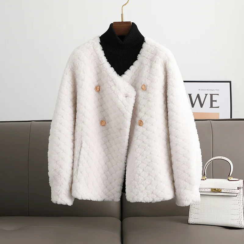 Autumn Winter Warm Sheep Shearling Coat For Women Grain Velvet Cloud Wool Fur Coat 2022 New Fashion Solid Color Lamb Wool Jacket