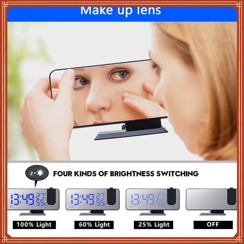 

Digital Alarm Clock Table Watch Electronic Desktop Clocks USB Wake Up FM Radio Time Projector Snooze Function 2 Alarm