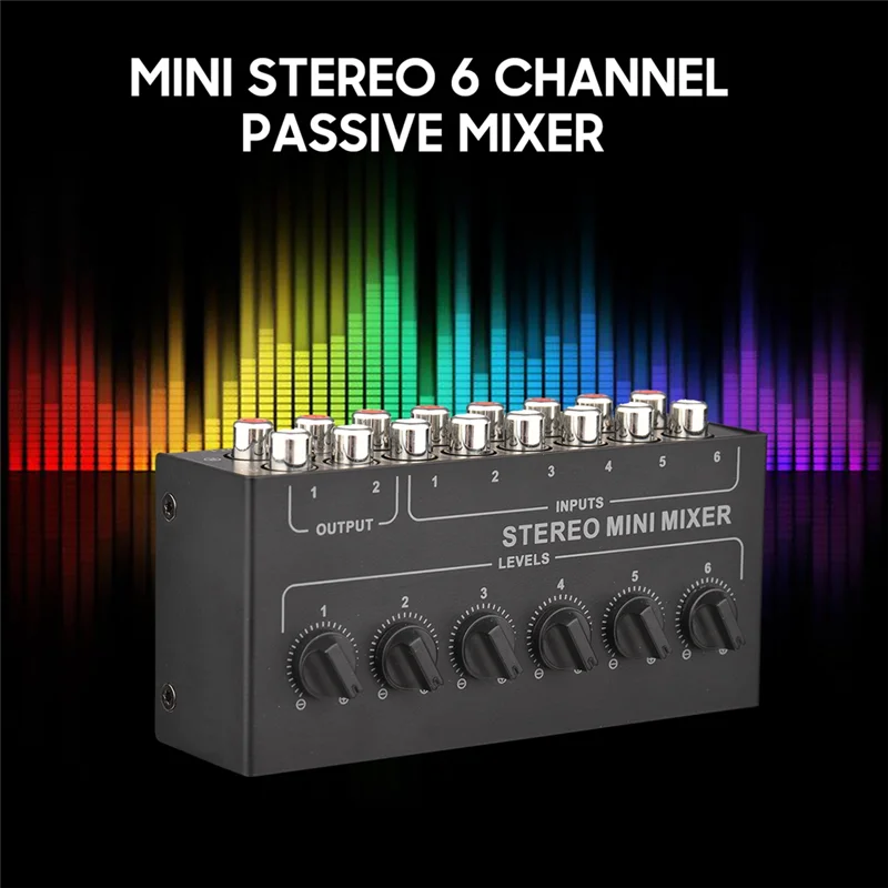 

CX600 Mini Stereo 6 Channel Passive Mixer RCA Portable Audio Mixer 6 in 2 Out Stereo Distributor Volume Control