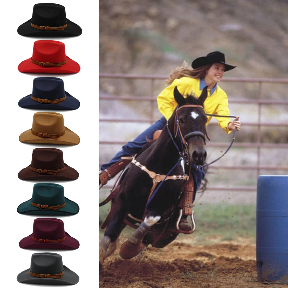 

Men Women Woolen Western Cowboy Hats Wide Brim Sunhats Party Travel Sombrero Outdoor Caps Classical Retro US Size 7 1/4 UK L