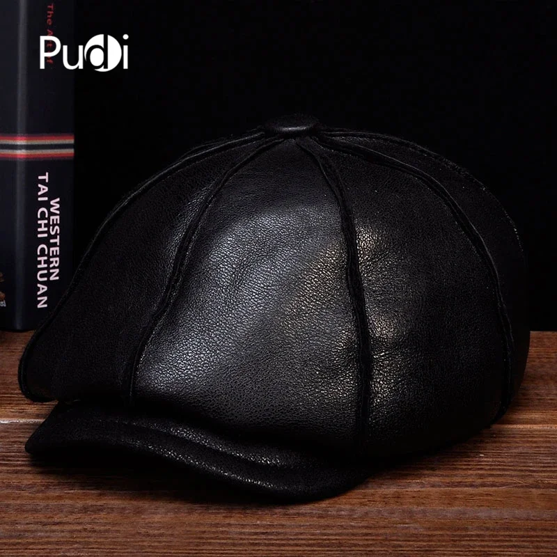 Pudi новый мужской женский берет из натурального меха шляпа натуральной кожи