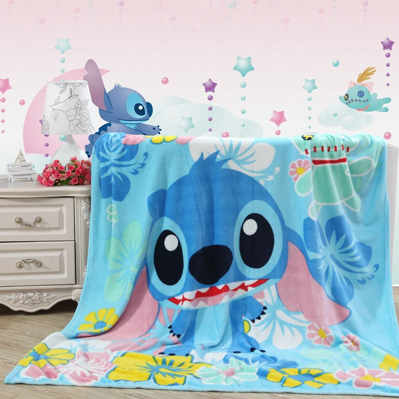 Disney Lilo Stitch Floral Printed Blankets Throws for Girls Boys Children's Kids Home Bedroom Decoration Christmas Birthday Gift