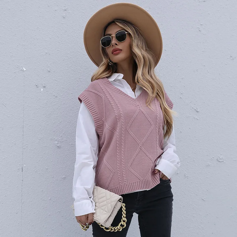 

Mandylandy женский элегантный осенне-зимний теплый плотный вязаный жилет Топ пуловер модный свитер без рукавов с V-образным вырезом Свободная тр...