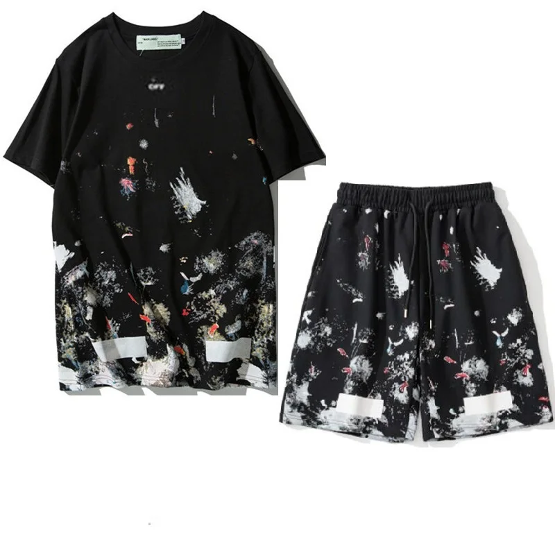 

Комплект одежды мужской из 2 предметов, хлопок, футболка, шорты, Повседневная Уличная одежда, топ с принтом тай-дай, Модный комплект, весна-ле...