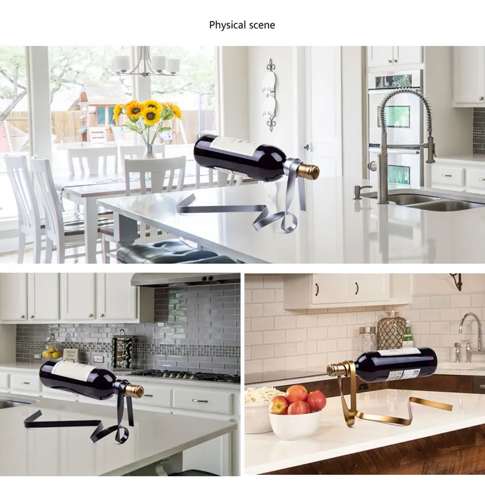 

Colorful Floating Ribbon Wine Bottle Holder Suspended Rack Stand Bracket Hanging Suspension Bar Cabinet Decoration Home Decor