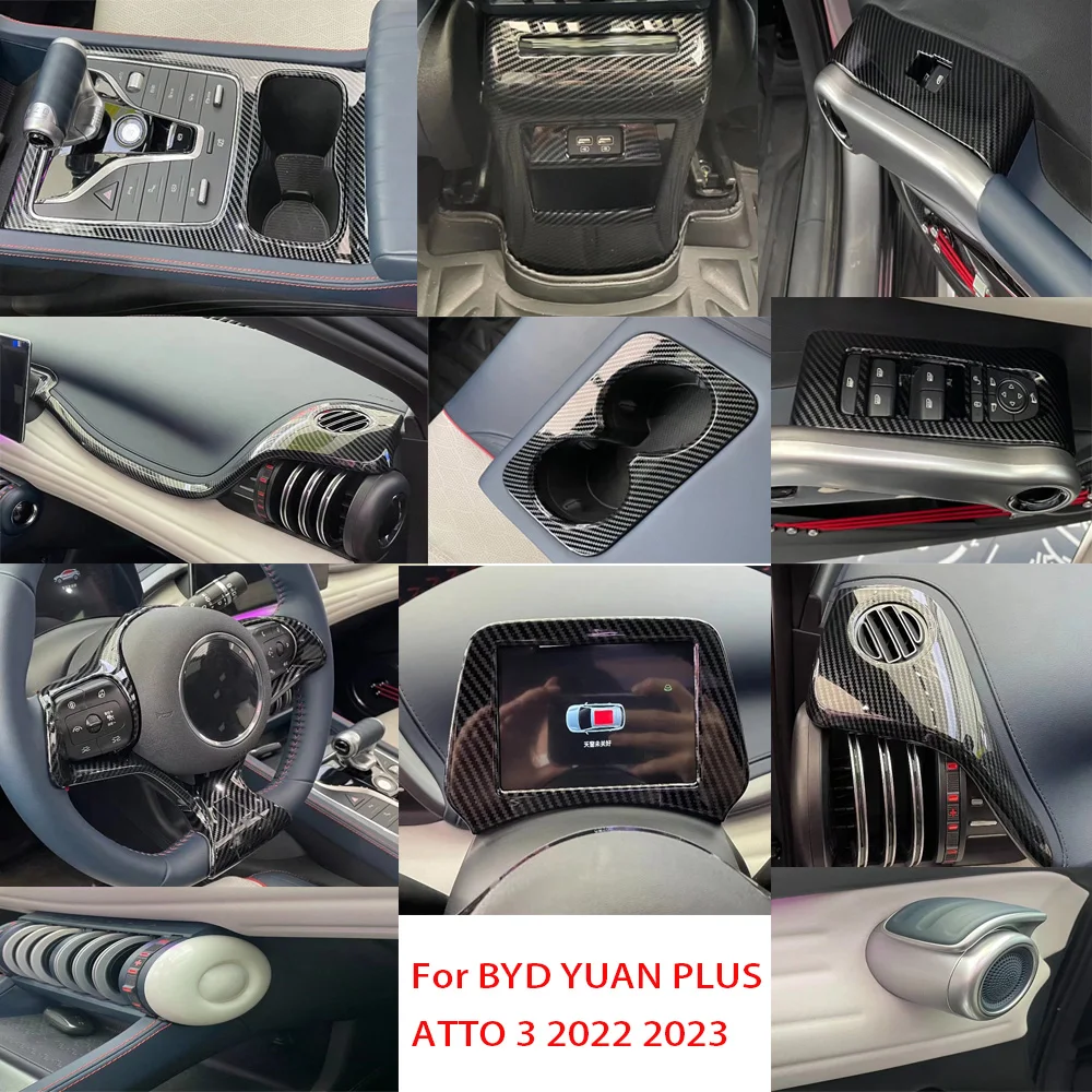 

Interior Accessories For BYD YUAN PLUS ATTO 3 2022 2023 ABS Carbon Fiber Color Center Control Sticker Water Cup Gear Shift Panel