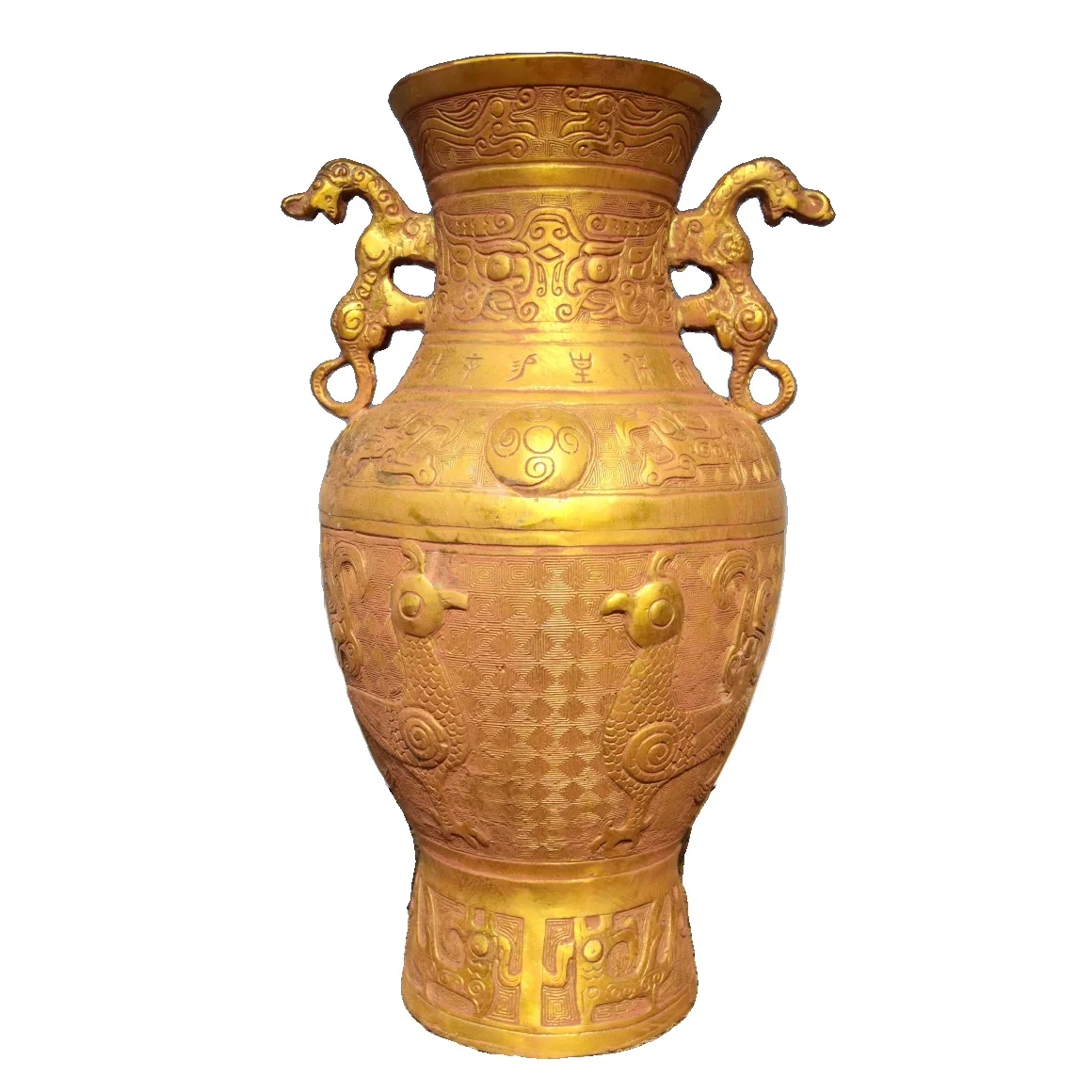 

LAOJUNLU Bronze Gilt Inscription Double Dragon Vase 31Cm High Chinese Traditional Style Antiques Fine Art Gifts Crafts