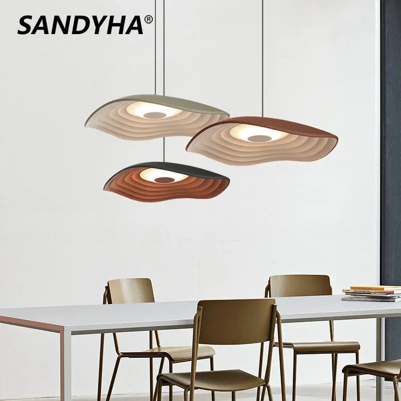 

SANDYHA Vintage Resin Leaf Led Chandeliers Lampara Colgantes Para Techo Pendent Lights for Living Dining Room Luminarias Lustres
