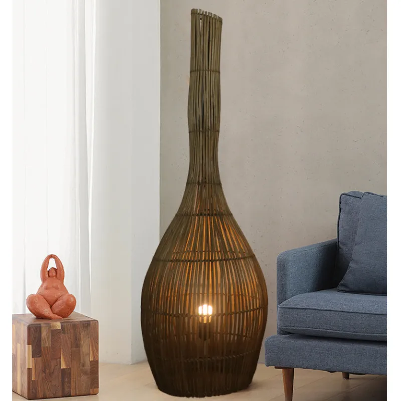 

Hand Knitted Led Floor Lamp South East Asian Rattan Living Room Floor Vintage Standing Lamps Lamp Bedroom Bedside Light