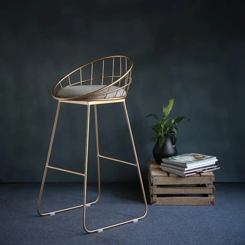 Высокий золотой барный стул из кованого железа простой обеденный современный