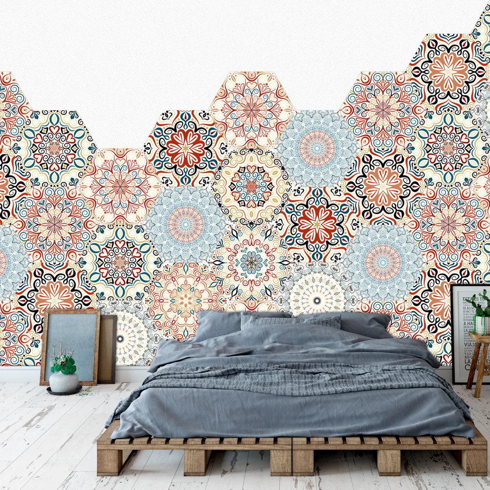 Наклейки на пол с шестигранной черепицей в стиле мандалы наклейки для кухни