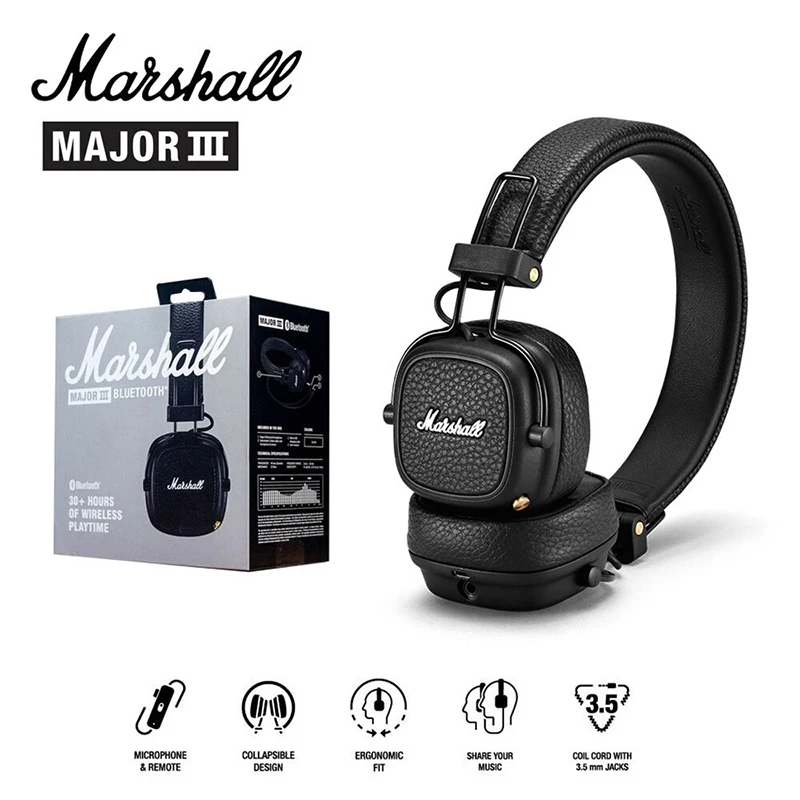 

Marshall MAJOR III On-Ear Wireless Bluetooth Headphones Monitor Surround 3D Deep Bass Sport Gaming Video Headset With Microphone