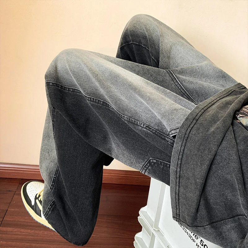 Black Grey Baggy Jeans Men Fashion Retro Casual Straight Jeans Men Japanese Streetwear Hip-hop Loose Denim Pants Mens Trousers