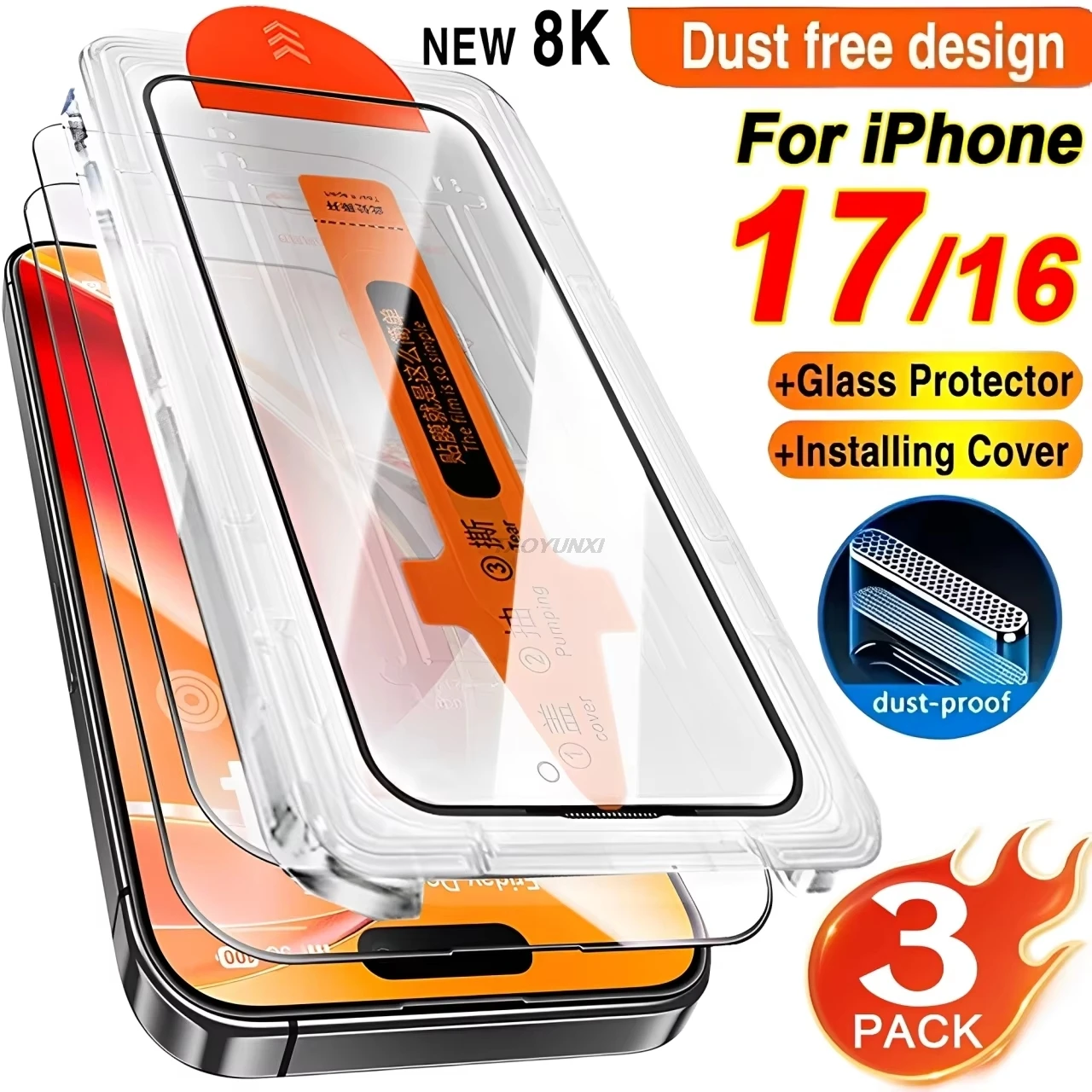 Фото Защитная пленка для экрана для iPhone 17 Pro Max 16e 16 15 14 11 12 13 Mini XR XS 7 8 Простая установка Защитное закаленное стекло №1