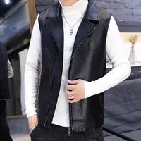 2022 Autumn New Men's Solid Leather Vests Korean Slim Spring Outwear Motorcycle Clothing Men's Coats Trendy Streetwear Jackets