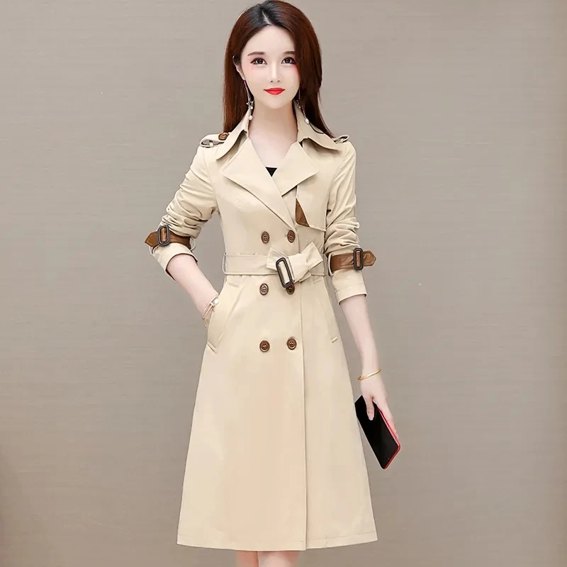 

High Quality Trench Coat Women 2022 New Spring Autumn Clothing Suit Collar Double Breasted Long Windbreakers Female Outerwear