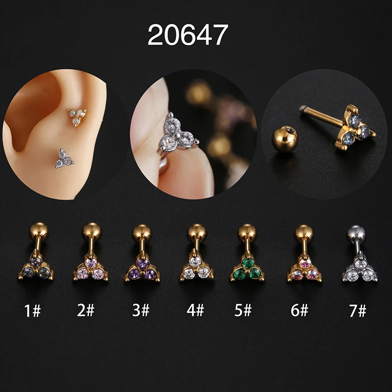 

1Piece Wholesale Fashion Piercing Jewelry Supplier Stainless Steel CZ Tragus Ear Piercing Studs Piercing Jewelry Earring