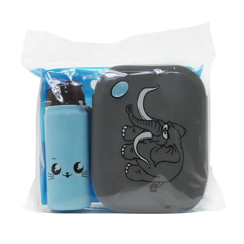 Cartoon Animal Elephant Lunch Box With Water Bottle Set For Kids Children To School Food Grade PP Bento Box Microwave Safe