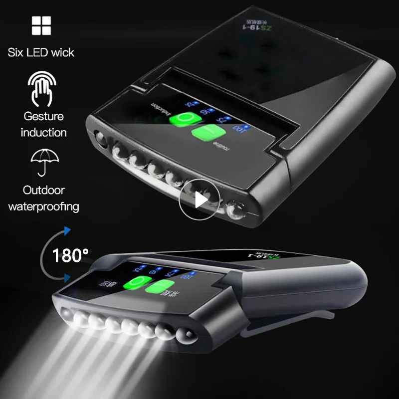 

6 Led Portable Headlamp Flashlight USB Rechargeable Clip On Hat Sensor Rotatable Head Lamp Waterproof IP64 Headlight Torch Light